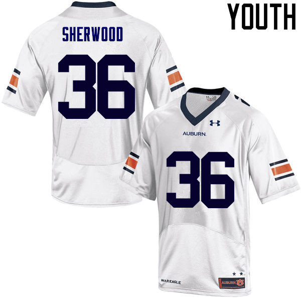 Youth Auburn Tigers #36 Michael Sherwood White College Stitched Football Jersey